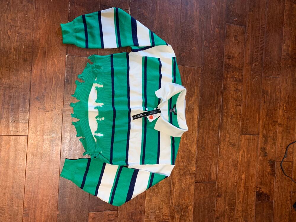 Love 83 Green & White Long Sleeve Crop Top - Sz XL NWT
